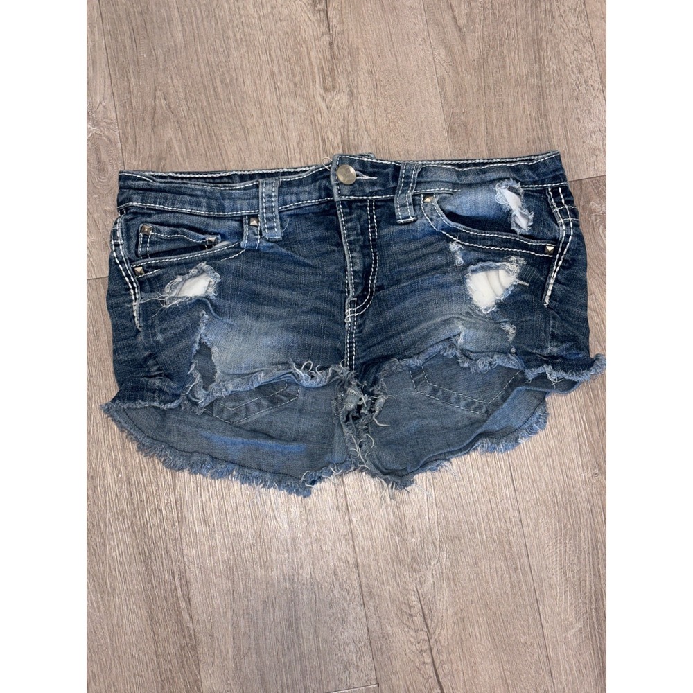 Daytrip Capricorn High Rise Cutoff Shorts Women 30 Blue Denim Distressed Raw Hem